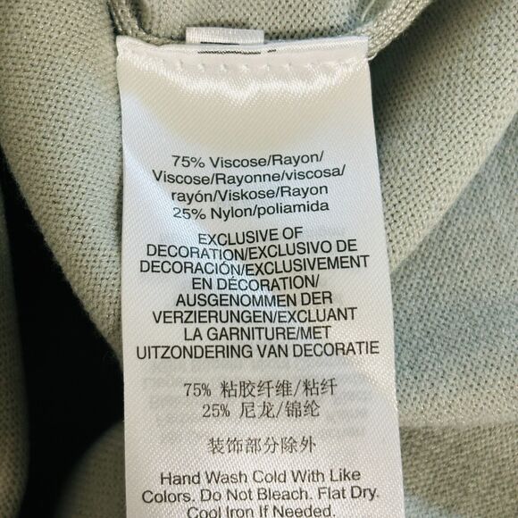 DKNY Boxy Sequin Pocket Sweater Sz Large Sage Green Crop Crewneck - Picture 8 of 8